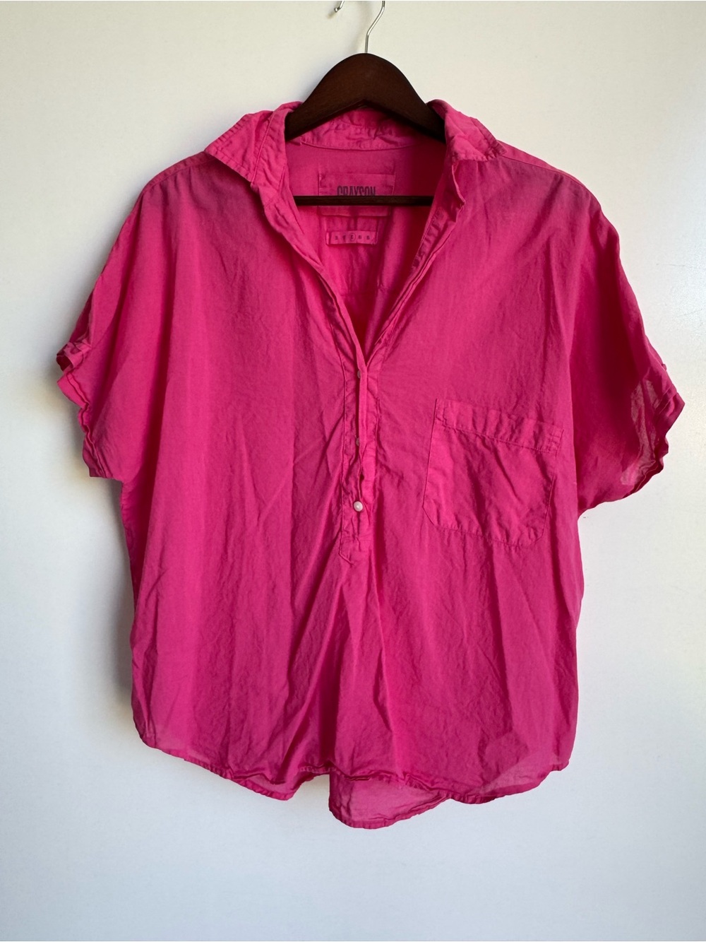 Grayson Frank Eileen The Artist Short Sleeve Popover Shirt Pink 3 medium button